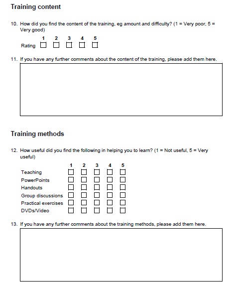 13 Free Sample Training Feedback Form - Printable Samples