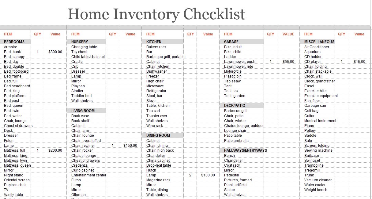 Home Inventory Template