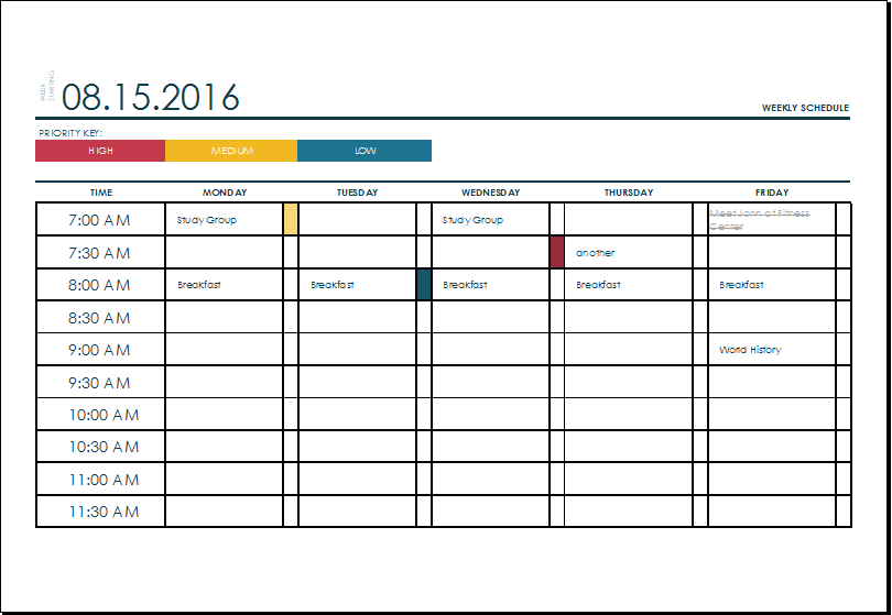 week schedule template excel printable schedule template