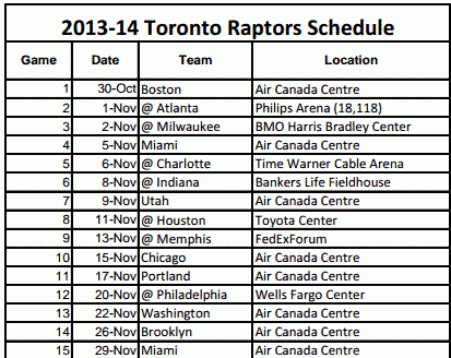 2013-14 Toronto Raptors Schedule - Printerfriend.ly