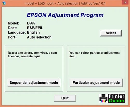 epson l565 adjustment program