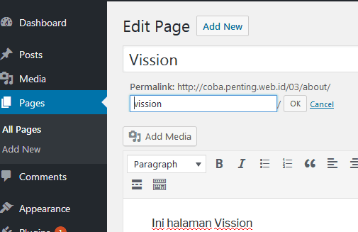 Click the edit button on the permalink and rename the slug . Slug pada WordPress - PT Proweb Indonesia