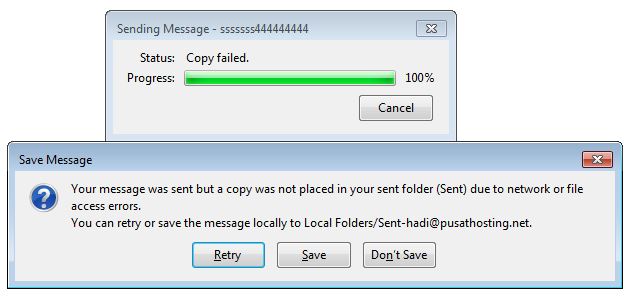 Thunderbird Your message was sent but a copy was not placed | PusatHosting