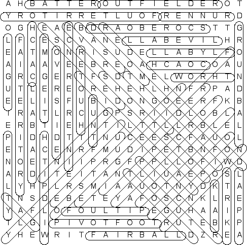 baseball solution word search puzzle