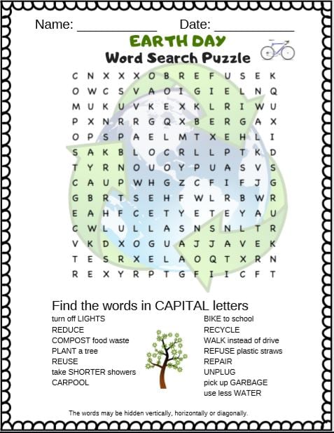 earth day word search puzzle for kids free printable puzzletainment publishing