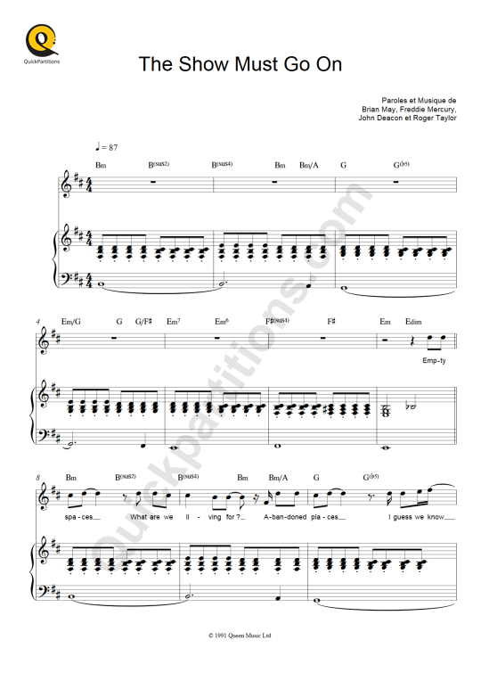 I'm marina from my piano lesson.here is an advanced piano tutorial of the song the show must go on by queen.hope you enjoy it! The Show Must Go On Piano Sheet Music Queen Digital Sheet Music