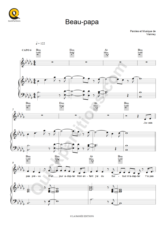 Partition Beau Papa Vianney Wolf Musique Partitions Nouveautes Et