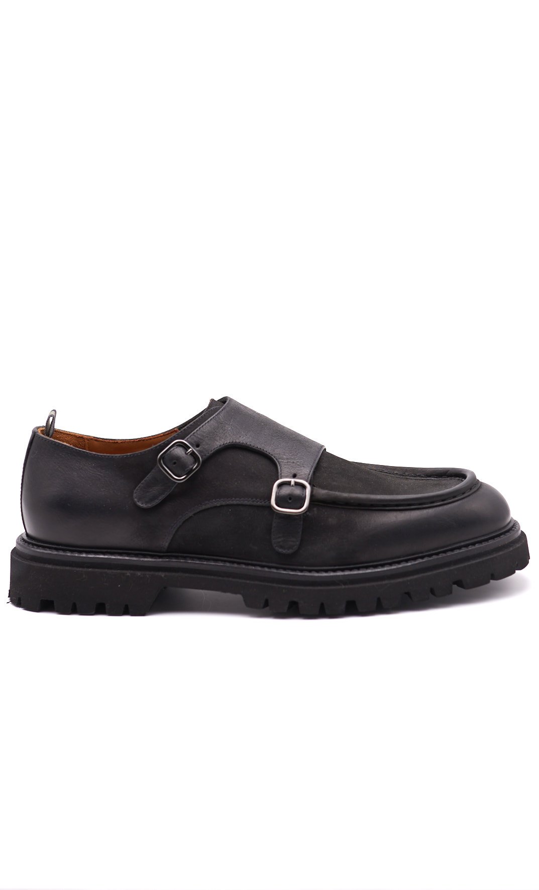 Scarpe monkstrap rossi in pelle liscia nere, colore nero Scarpe monkstrap rossi in pelle liscia nere, colore nero