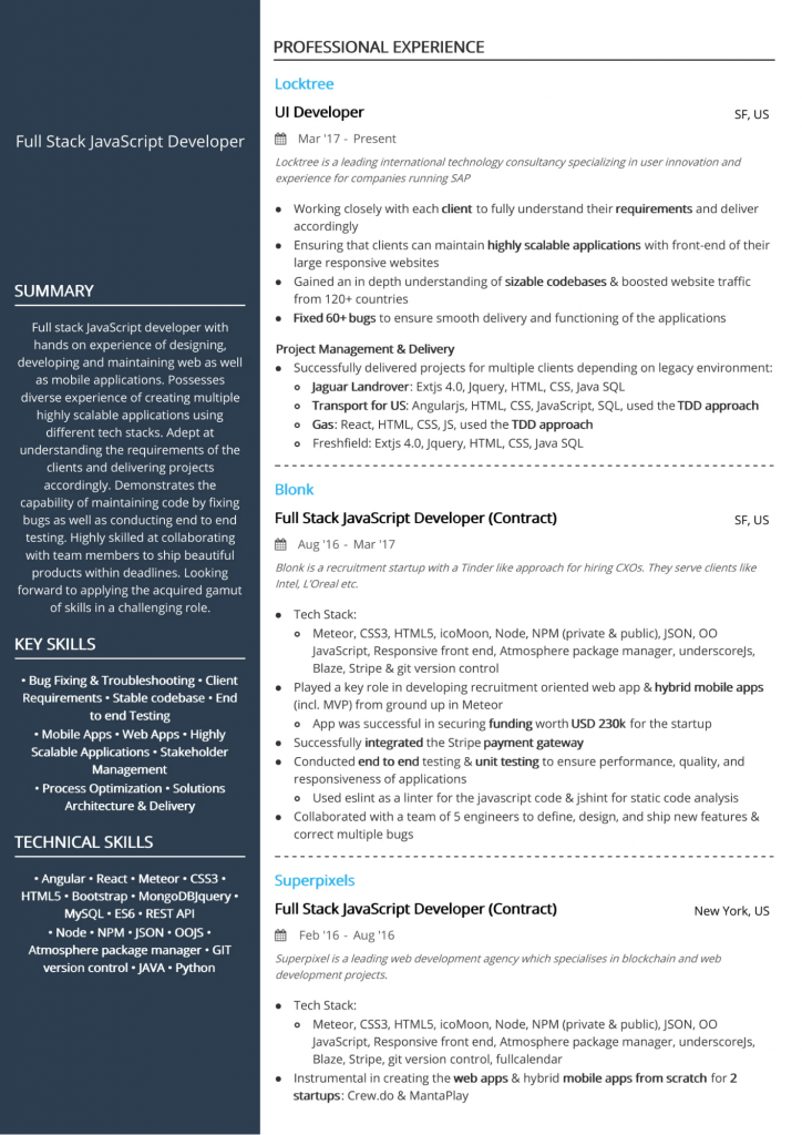 Java developer resume examples and writing guide with samples per resume section. 10 Professional React JS Java Resume Samples | React Resumes