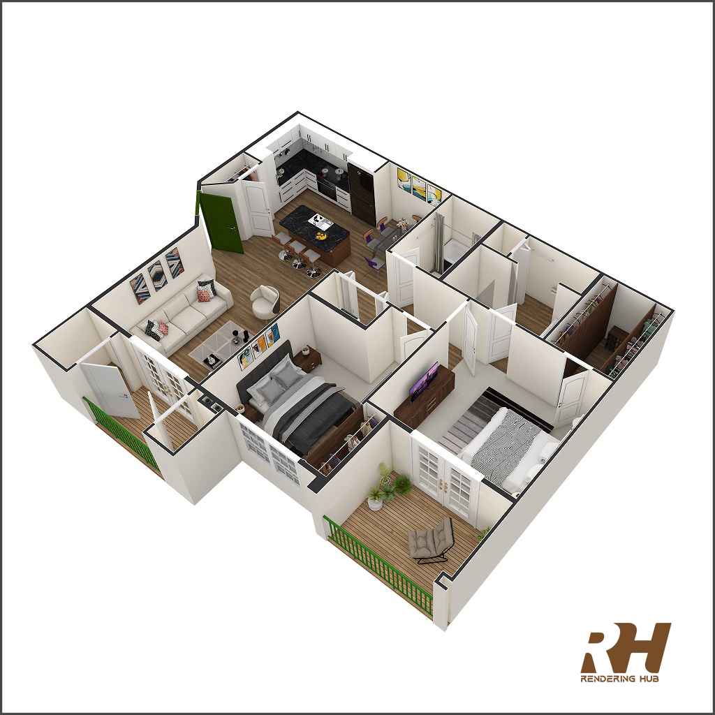 Visualizing your architectural project with a 3d floor layout prior to beginning construction is a great way to ensure the space will work the way you intend it . 3d Floor Plan Rendering Gold Rendering Hub Architecture Interior Design 3d Visualization