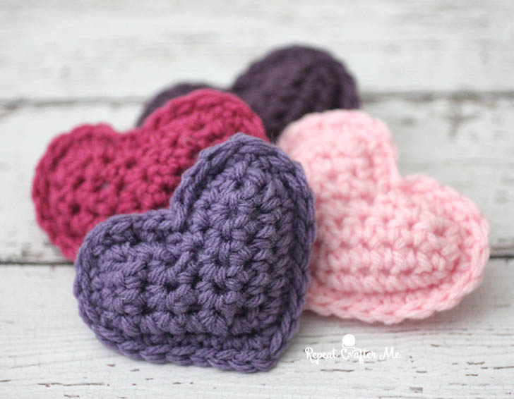 This crochet heart pattern is an advanced beginner project, since it calls for some increases and a variety of different crochet stitches: Crochet Puffy Hearts Repeat Crafter Me