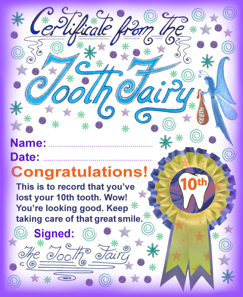 tooth fairy certificate award for losing your tenth tooth rooftop post printables