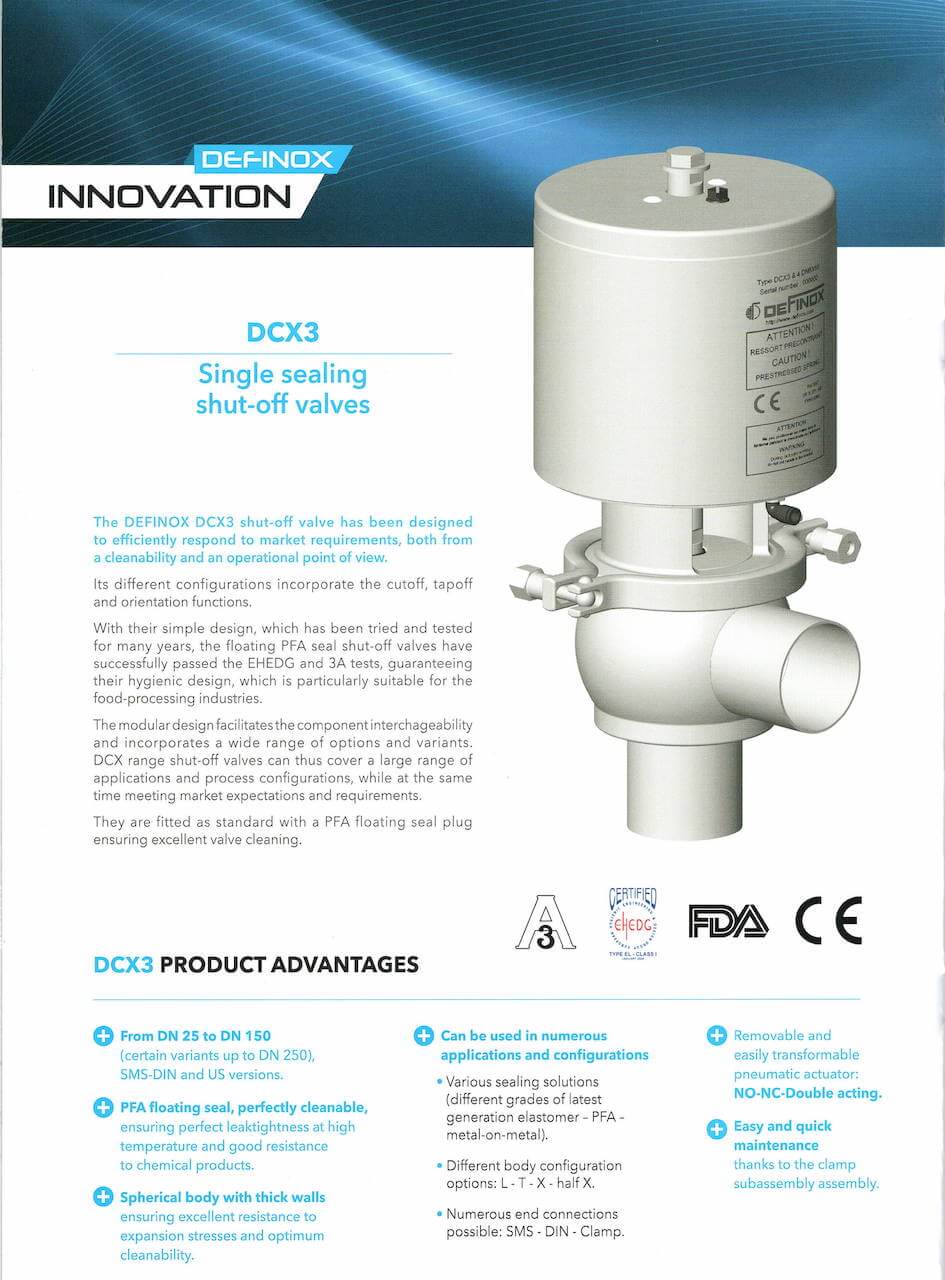 Definox DCX 3 Air Operated single sealing shutoff valve R&S Supply