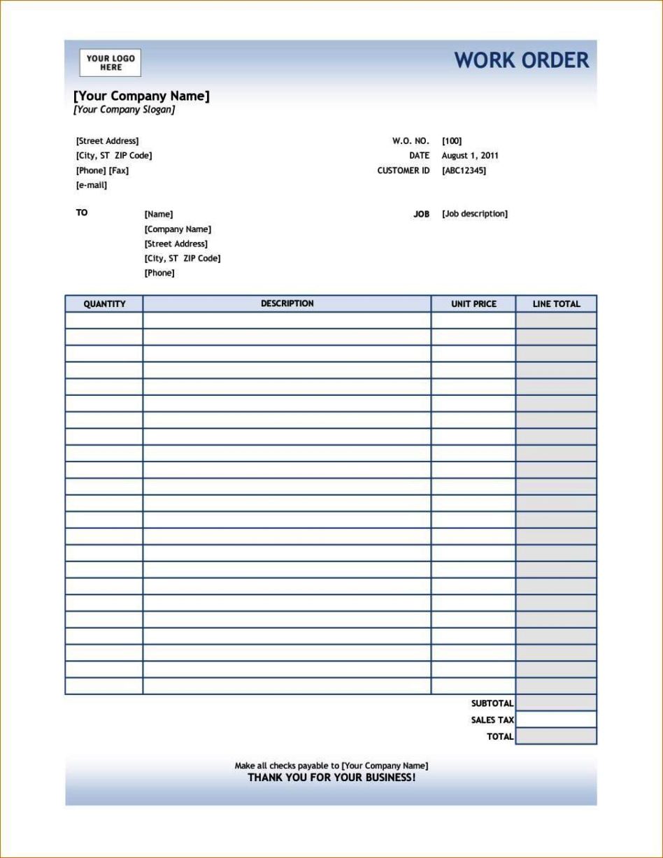 construction work order template sampletemplatess