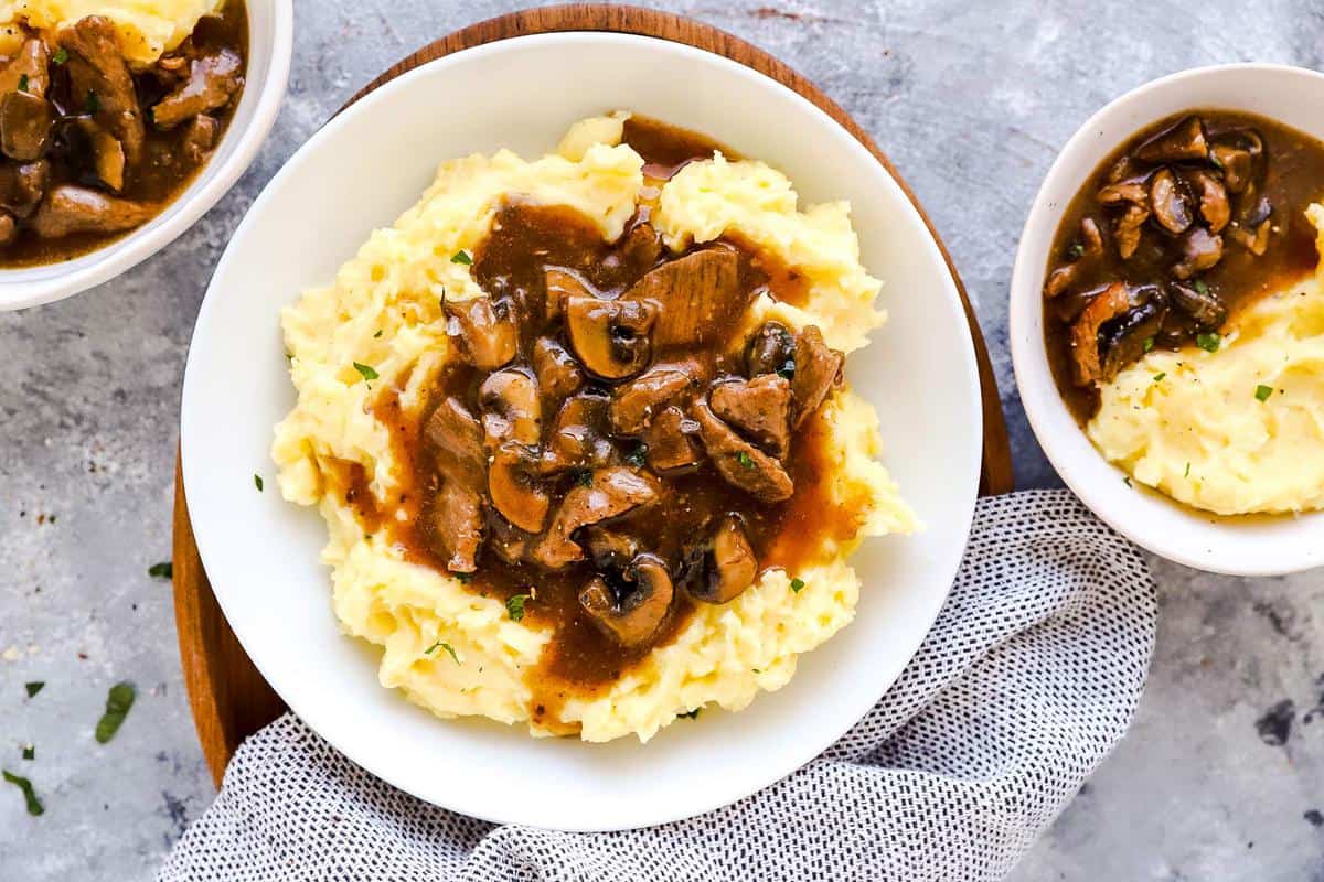 We want the beef tips to be completely covered with gravy in the crockpot so i always use two cans. Crockpot Beef Tips and Mushroom Gravy | Savory Nothings