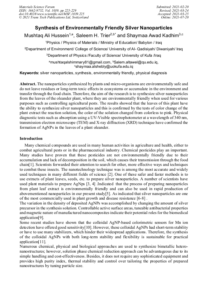 More information about this series of videos and . Synthesis Of Environmentally Friendly Silver Nanoparticles Scientific Net