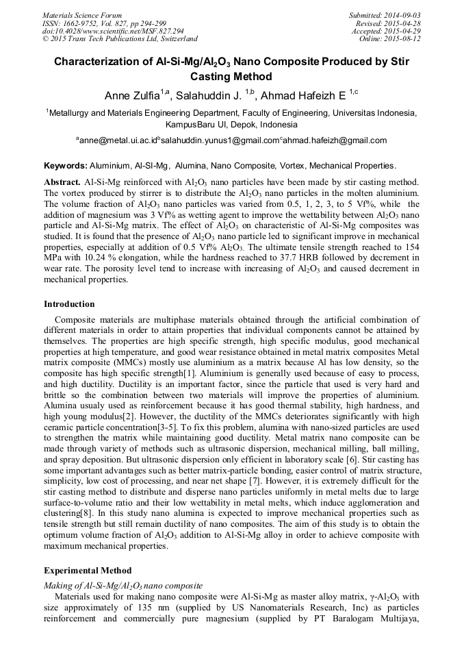 Check spelling or type a new query. Characterization Of Al Si Mg Al2o3 Nanocomposite Produced By Stir Casting Method Scientific Net