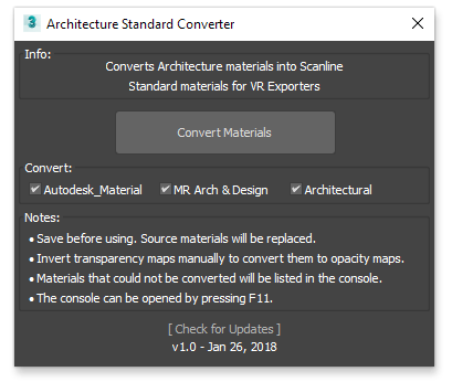 Architecture To Standard Material Converter Scriptspot