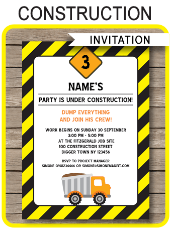 Keep the planning simple with our printab. Construction Party Invitations Template | Birthday Party