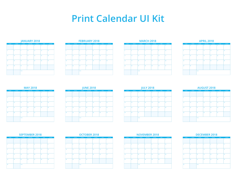 2018 print calendar ui kit sketch freebie download free resource for sketch sketch app sources