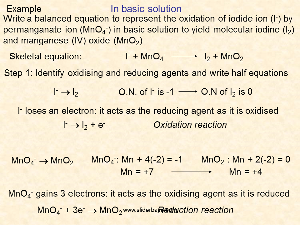 Write the chemical equation for the following reaction: 8H+ + MnO4- + 5e- Mn2+ + 4H2O Ã 2 2H2O + SO2 SO42- + 2e