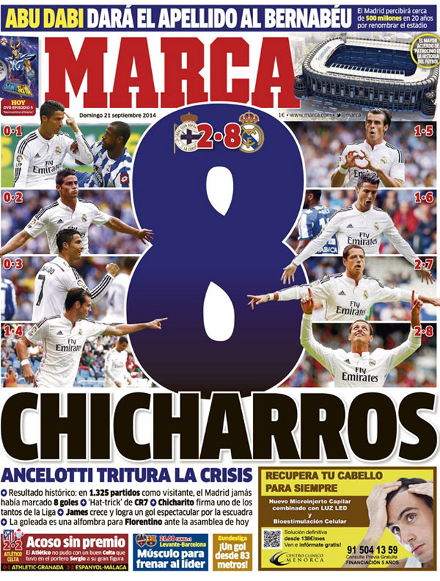 La portada de Marca, tras el doblete de Chicharito con el Real Madrid