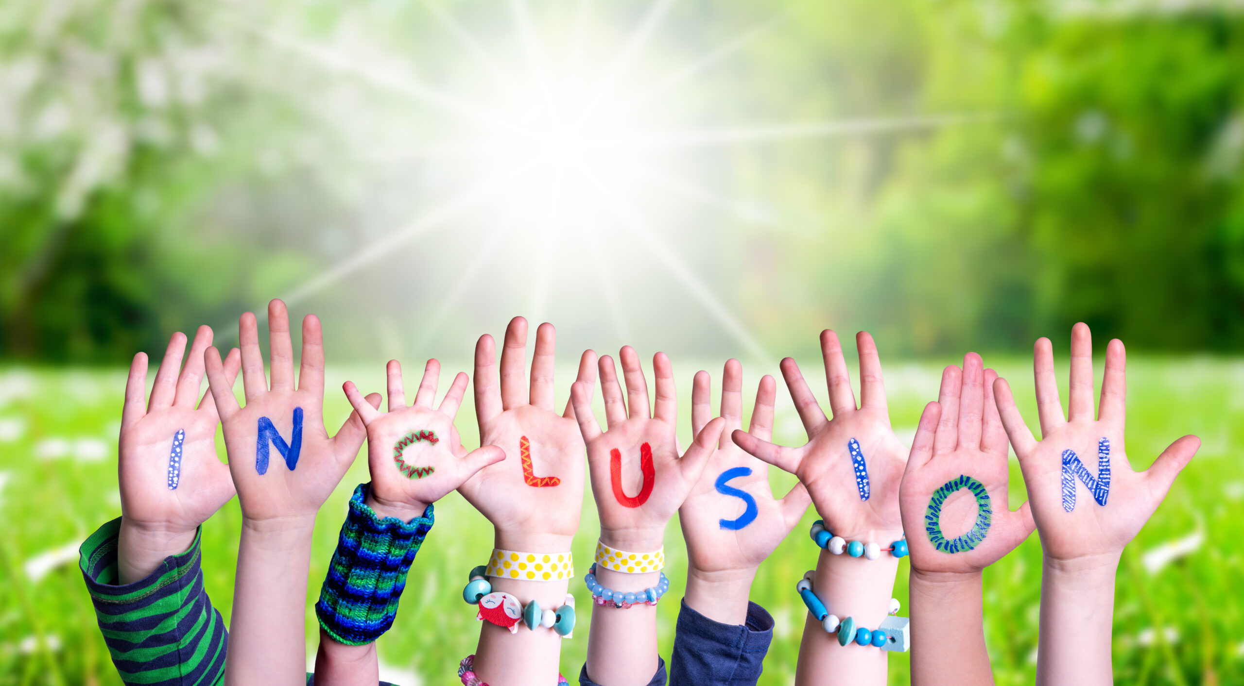 Children Hands Building Word Inclusion, Grass Meadow SEND Success UK