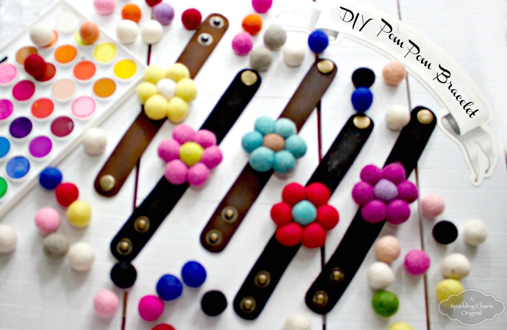 DIY Wool Pom Pom Flower Bracelet Sparkling Charm Entertaining