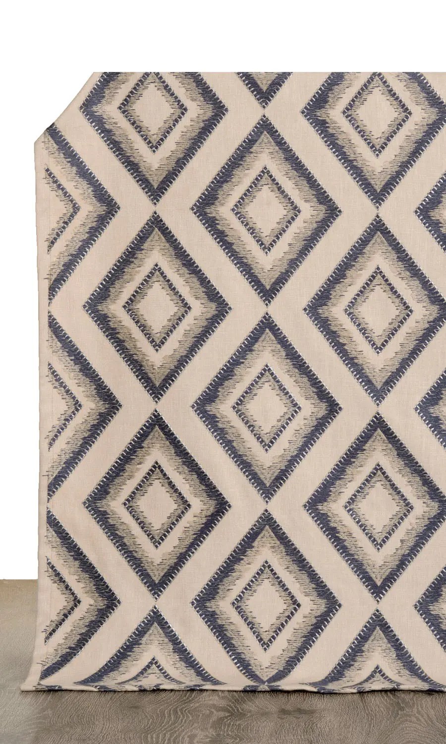Navy Blue And Beige Curtains 'Sadeaux' Embroidered Curtains (Oyster Beige/ Navy Blue)