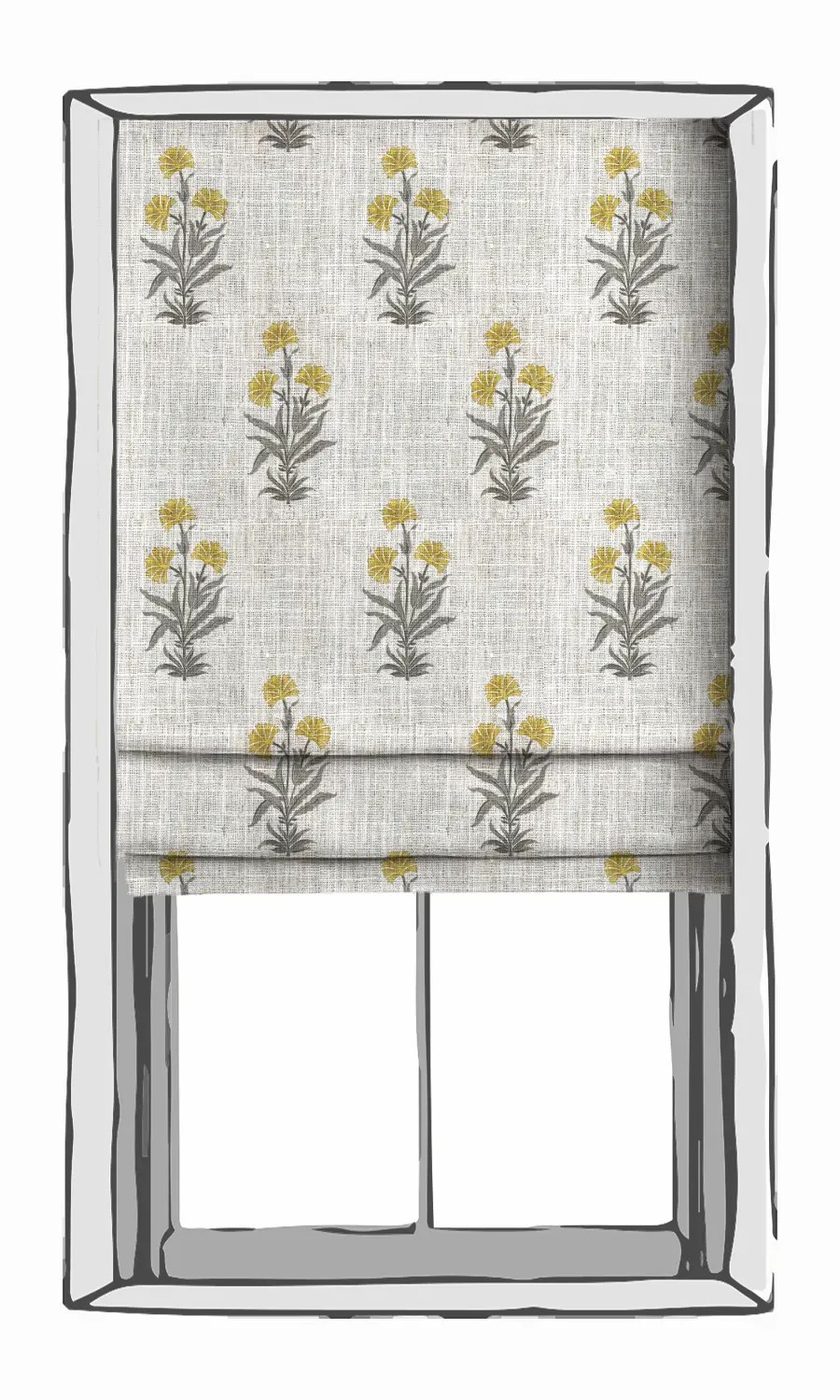 'Rambagh' Modern Floral Fabric (White/ Yellow/ Grey)