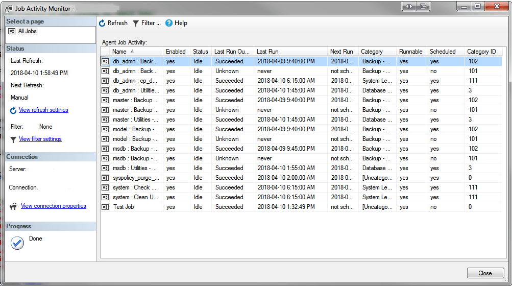Activity SQL Server Agent Jobs SQL Server Science