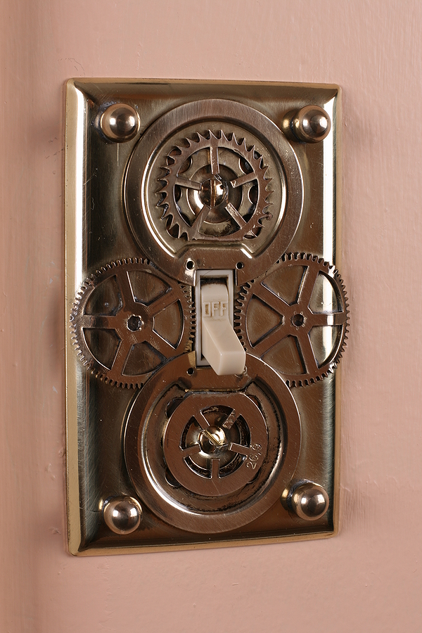 The hot from the source is spliced to the black wire running to the combo and to the input side of the switch. Steampunk Home Decor - Light Switch Plates