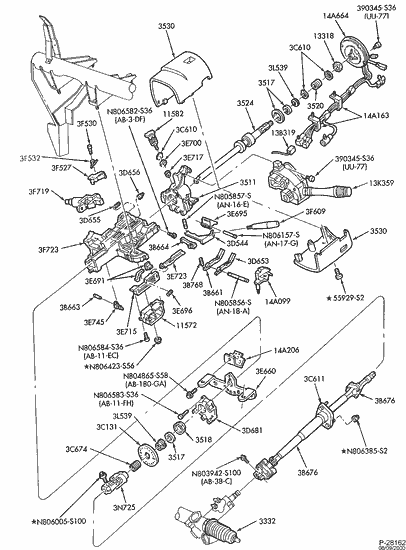 Exploded View For The 1996 Ford Mustang Tilt Steering Column Services
