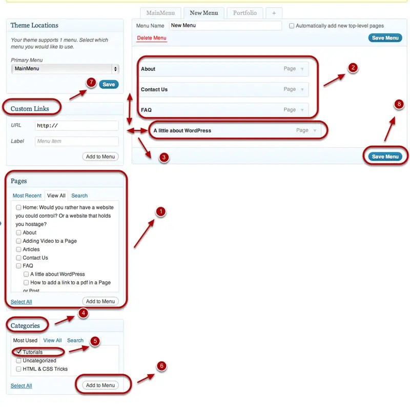 · add links to your newly . How to Create and Edit A Menu in WordPress - StressLessWeb