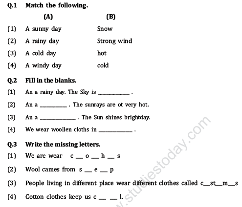 cbse class 1 evs revision worksheet set b practice worksheet for environmental studies