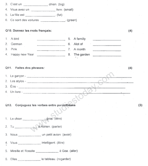 cbse class 4 french sample paper set e