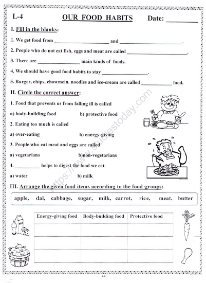 cbse class 2 evs practice our food habits worksheet practice worksheet