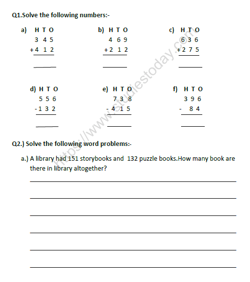 cbse class 2 maths revision worksheet set c practice worksheet for mathematics