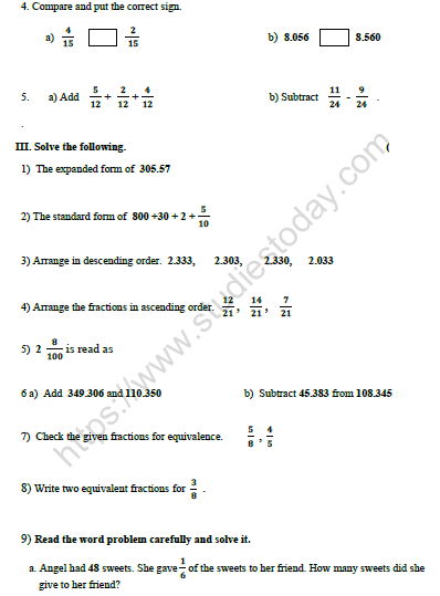 cbse class 4 mathematics worksheet set h