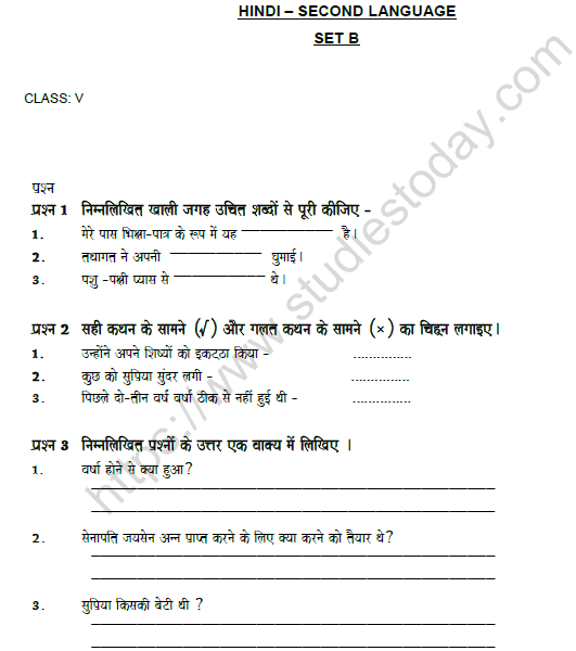 cbse class 5 hindi worksheet set b solved