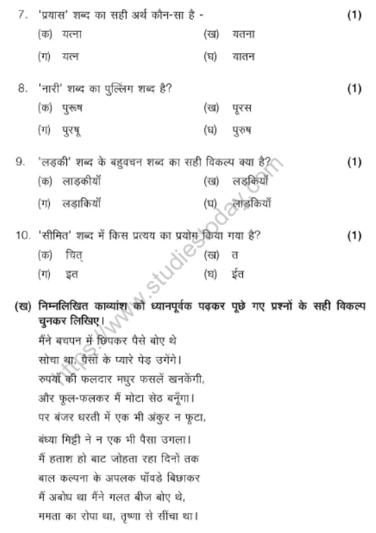 cbse class 7 hindi sample paper set q
