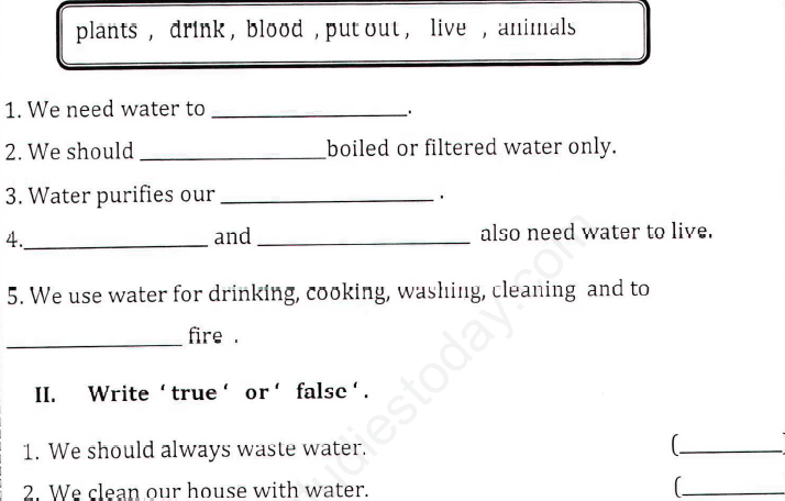 cbse class 1 evs water assignment