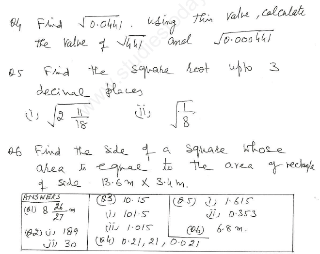 Find the square root of each of the following numbers by using the method of . Cbse Class 8 Mathematics Squares And Square Roots Assignment Set G