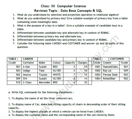 Whether your teaching how to use frequency tables and tally charts to collect and organize data, or introducing young mathematicians to pie. Cbse Class 12 Computer Science Data Base Concept Worksheet