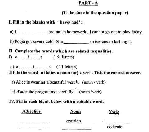 Paper 2 Question 5 : CBSE Class 5 English Question Paper Set H