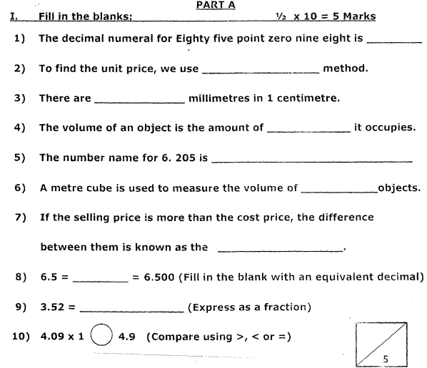 cbse class 5 mathematics question paper set g