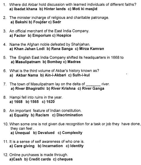 cbse class 7 social science question paper set t