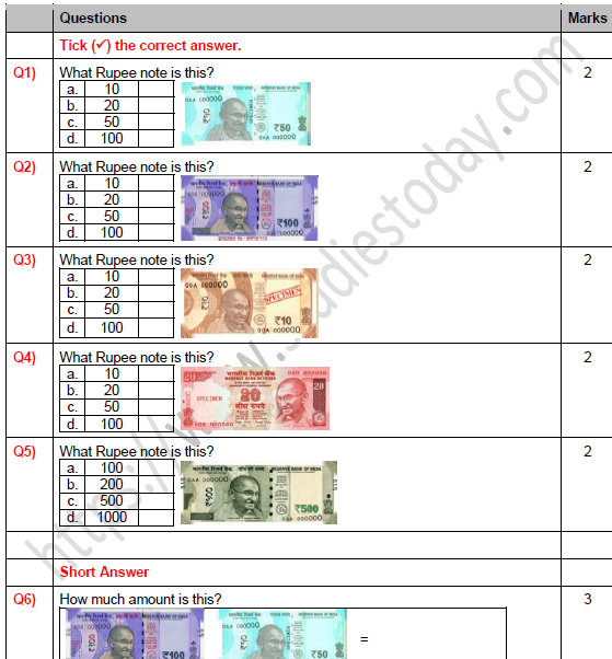 cbse class 1 maths money worksheet set c