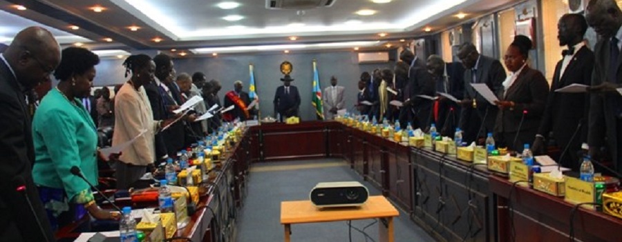 South Sudan president Salva Kiir swearing in state governors today at state house J1 (Photo via presidency)
