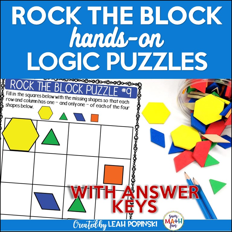 early finishers problem solving logic puzzles 3rd 4th 5th grades sum math fun